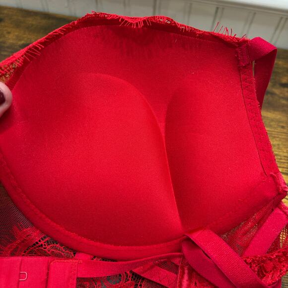 Victorias Secret Size L Bombshell Lace Teddy Corset Push Up Red Sexy Lingerie - Picture 7 of 15